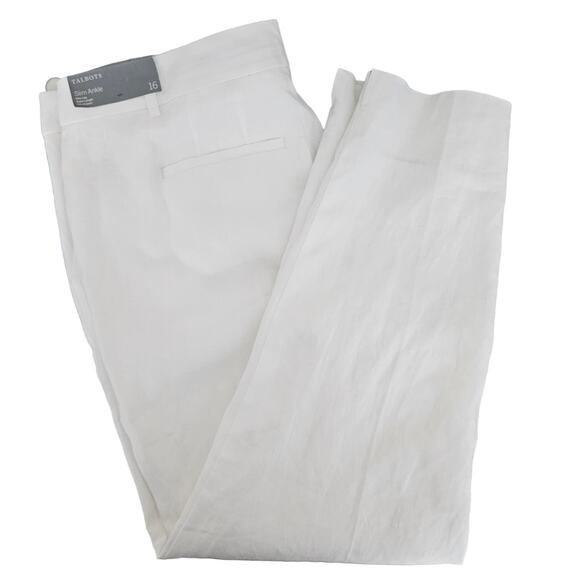 Talbots Slim Ankle White Linen Pants Full Lining | Women's Plus Size 16 - Picture 1 of 16